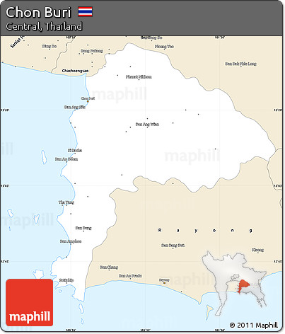 Classic Style Simple Map of Chon Buri