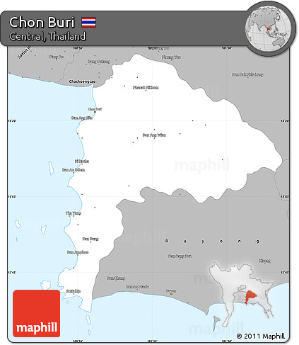 Gray Simple Map of Chon Buri