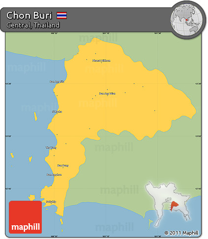Savanna Style Simple Map of Chon Buri, single color outside