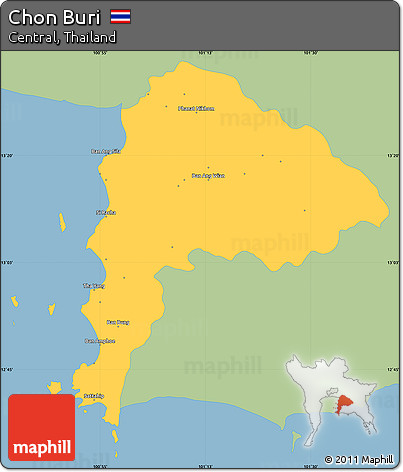 Savanna Style Simple Map of Chon Buri, single color outside
