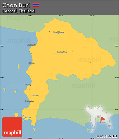 Savanna Style Simple Map of Chon Buri, single color outside