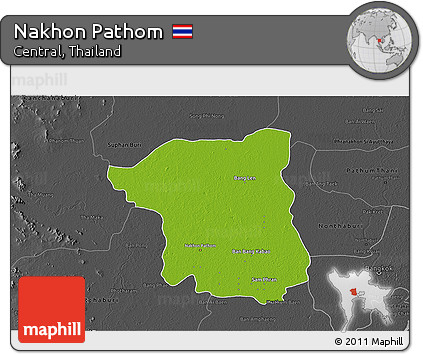 Physical 3D Map of Nakhon Pathom, darken, desaturated
