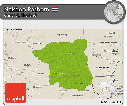 Physical 3D Map of Nakhon Pathom, shaded relief outside