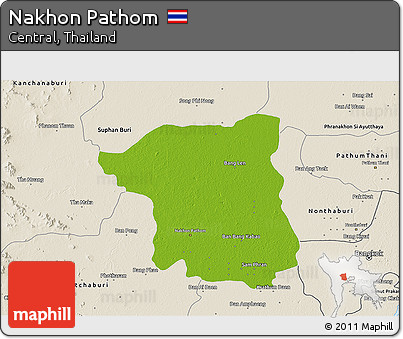Physical 3D Map of Nakhon Pathom, shaded relief outside