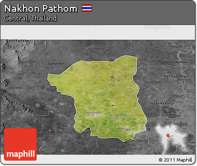 Satellite 3D Map of Nakhon Pathom, darken, desaturated
