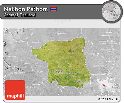 Satellite 3D Map of Nakhon Pathom, lighten, desaturated