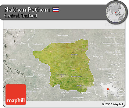 Satellite 3D Map of Nakhon Pathom, lighten, semi-desaturated