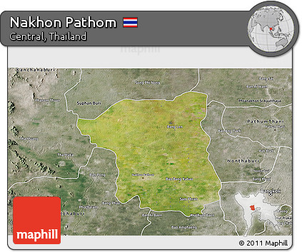 Satellite 3D Map of Nakhon Pathom, semi-desaturated