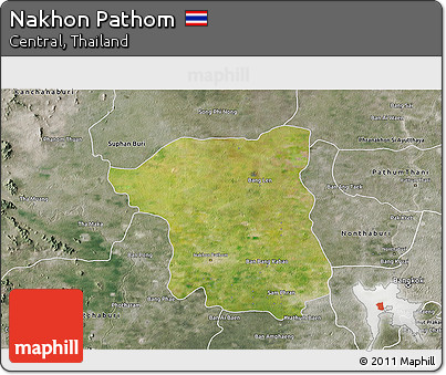 Satellite 3D Map of Nakhon Pathom, semi-desaturated