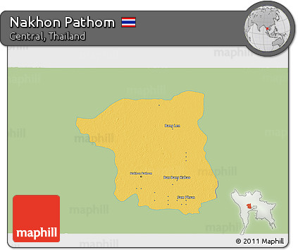 Savanna Style 3D Map of Nakhon Pathom, single color outside