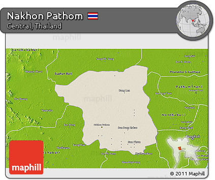 Shaded Relief 3D Map of Nakhon Pathom, physical outside