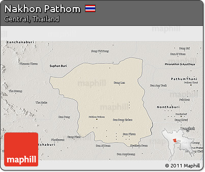 Shaded Relief 3D Map of Nakhon Pathom, semi-desaturated