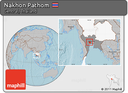 Gray Location Map of Nakhon Pathom, highlighted country, highlighted parent region, hill shading