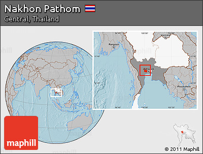 Gray Location Map of Nakhon Pathom, highlighted country, highlighted parent region, hill shading