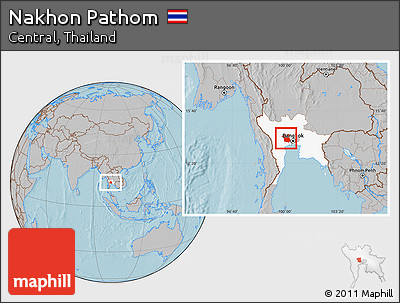 Gray Location Map of Nakhon Pathom, highlighted parent region, hill shading