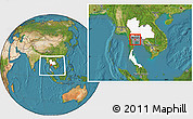 Satellite Location Map of Nakhon Pathom, highlighted country, highlighted parent region, within the entire country