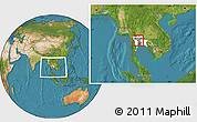 Satellite Location Map of Nakhon Pathom, highlighted parent region, within the entire country