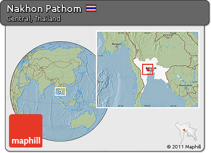 Savanna Style Location Map of Nakhon Pathom, highlighted parent region, hill shading