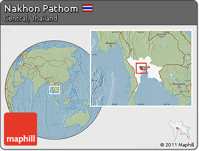 Savanna Style Location Map of Nakhon Pathom, highlighted parent region, hill shading
