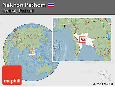 Savanna Style Location Map of Nakhon Pathom, highlighted parent region, hill shading