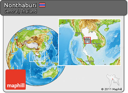Physical Location Map of Nonthaburi, highlighted country, highlighted parent region, within the entire country