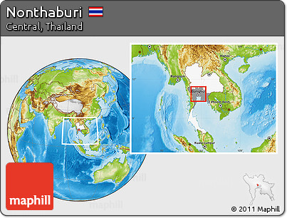 Physical Location Map of Nonthaburi, highlighted country, highlighted parent region, within the entire country
