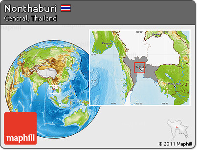 Physical Location Map of Nonthaburi, highlighted country, highlighted parent region