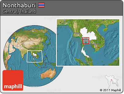 Satellite Location Map of Nonthaburi, highlighted country, highlighted parent region, within the entire country