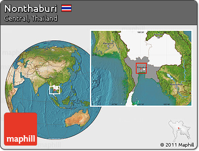 Satellite Location Map of Nonthaburi, highlighted country, highlighted parent region