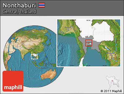 Satellite Location Map of Nonthaburi, highlighted country, highlighted parent region
