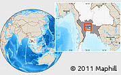 Shaded Relief Location Map of Nonthaburi, highlighted country, highlighted parent region