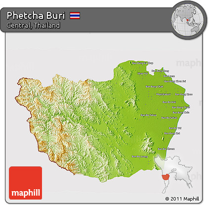 Physical 3D Map of Phetcha Buri, cropped outside