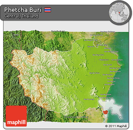 Physical 3D Map of Phetcha Buri, satellite outside