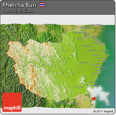Physical 3D Map of Phetcha Buri, satellite outside