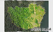 Satellite 3D Map of Phetcha Buri, darken, semi-desaturated