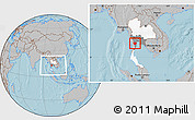 Gray Location Map of Phetcha Buri, highlighted country, highlighted parent region, within the entire country, hill shading