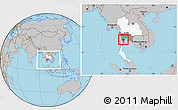 Gray Location Map of Phetcha Buri, highlighted country, highlighted parent region, within the entire country
