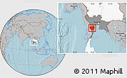 Gray Location Map of Phetcha Buri, highlighted country, highlighted parent region, hill shading
