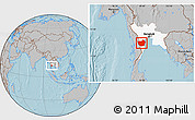 Gray Location Map of Phetcha Buri, highlighted parent region, hill shading