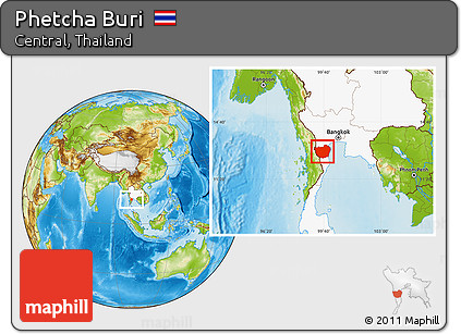 Physical Location Map of Phetcha Buri, highlighted country
