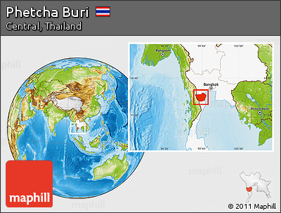 Physical Location Map of Phetcha Buri, highlighted country