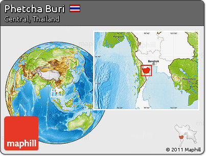 Physical Location Map of Phetcha Buri, highlighted country