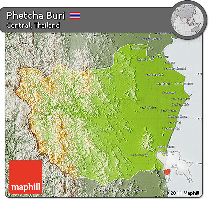 Physical Map of Phetcha Buri, semi-desaturated
