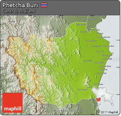Physical Map of Phetcha Buri, semi-desaturated