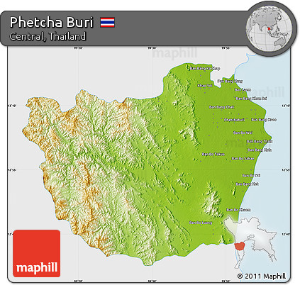 Physical Map of Phetcha Buri, single color outside