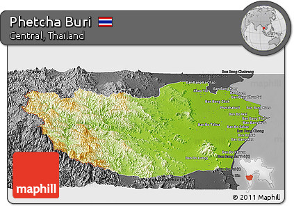 Physical Panoramic Map of Phetcha Buri, darken, desaturated