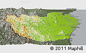 Physical Panoramic Map of Phetcha Buri, darken, semi-desaturated