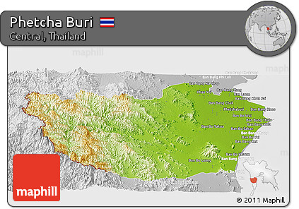 Physical Panoramic Map of Phetcha Buri, lighten, desaturated