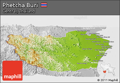 Physical Panoramic Map of Phetcha Buri, lighten, desaturated