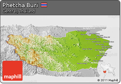 Physical Panoramic Map of Phetcha Buri, lighten, desaturated